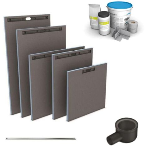 Wedi - Receveur à carreler avec barette de finition inox Fundo Riolito Neo, écoulement et kit d étanchéité