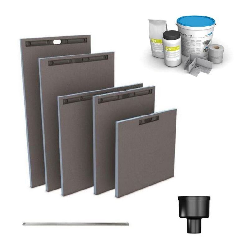Wedi - Receveur à carreler Fundo Riolito Neo + barrette de finition inox + bonde vertical + kit d'étanchéité 180 x 90 cm