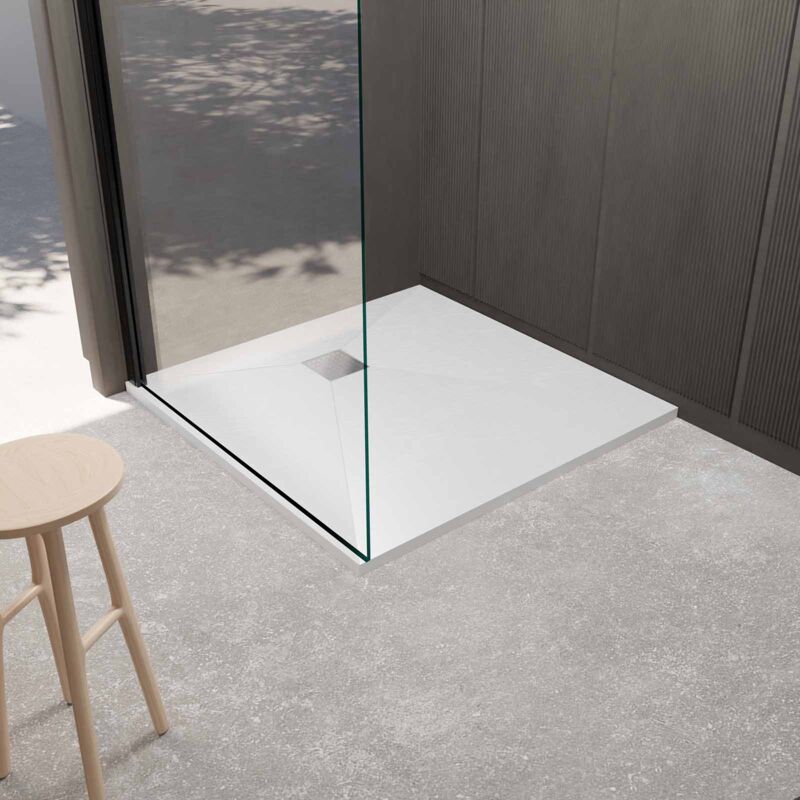 Receveur à poser en smc - Finition ardoise blanc mat -80×80 cm - rock 2 white