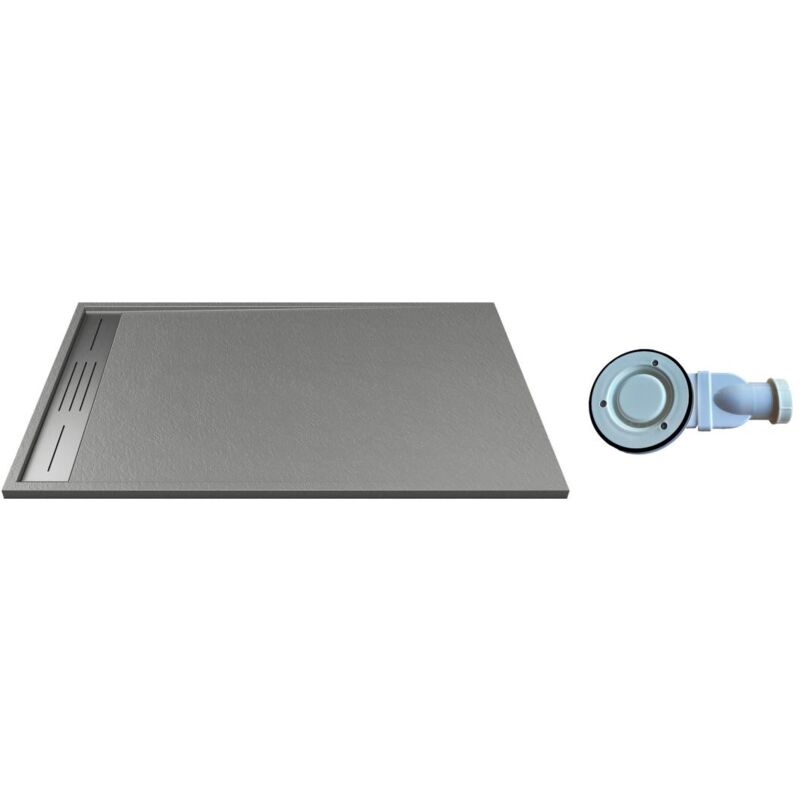 Receveur extra-plat à poser ou à encastrer découpable en résine smc avec siphon - Gris - 120 x 80 cm - lyrosa