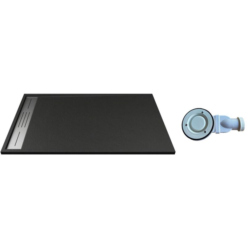 Vente-unique - Receveur extra-plat à poser ou à encastrer découpable en résine smc avec siphon - Noir - 160 x 90 cm - lyrosa