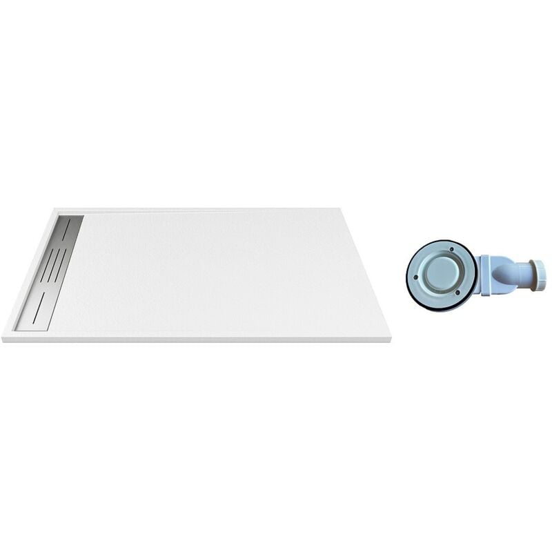 Vente-unique - Receveur extra-plat à poser ou à encastrer découpable en résine smc avec siphon - Blanc - 120 x 80 cm - lyrosa