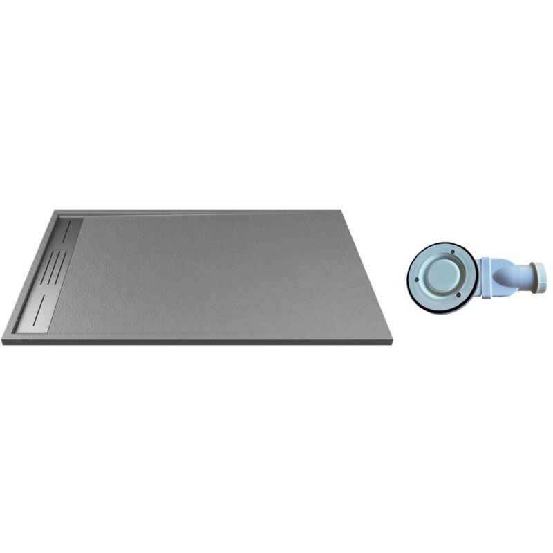 Vente-unique - Receveur extra-plat à poser ou à encastrer découpable en résine smc avec siphon - Gris - 140 x 90 cm - lyrosa