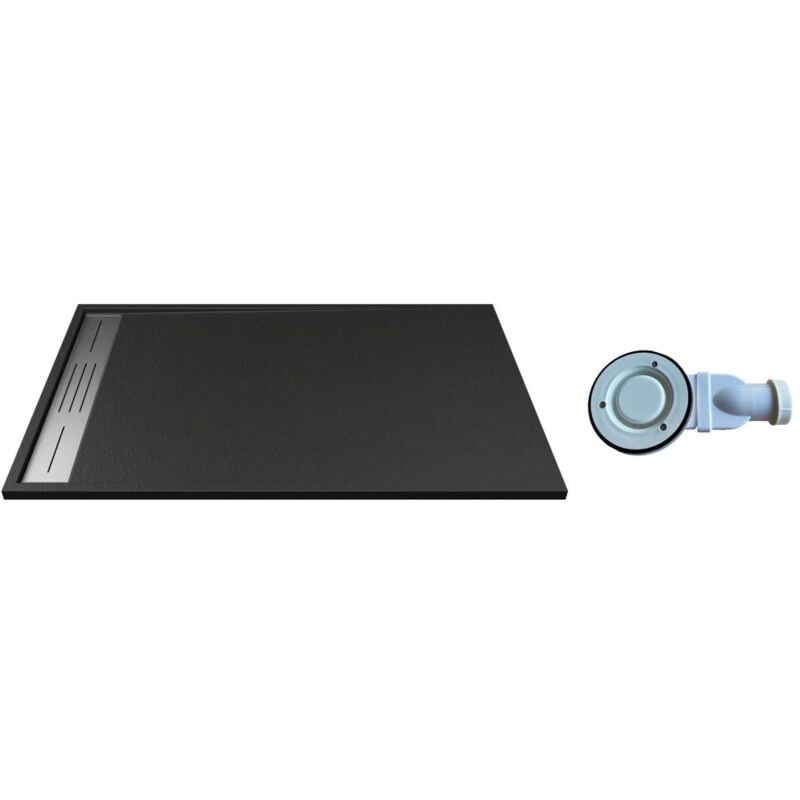 Receveur extra-plat à poser ou à encastrer découpable en résine smc avec siphon - Noir - 120 x 80 cm - lyrosa