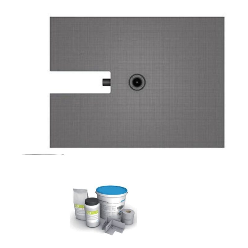 Wedi - Receveur à carreler 120 x 90 cm Fundo Plano - ecoulement centre - sortie sur le petit cote + kit d'étanchéité