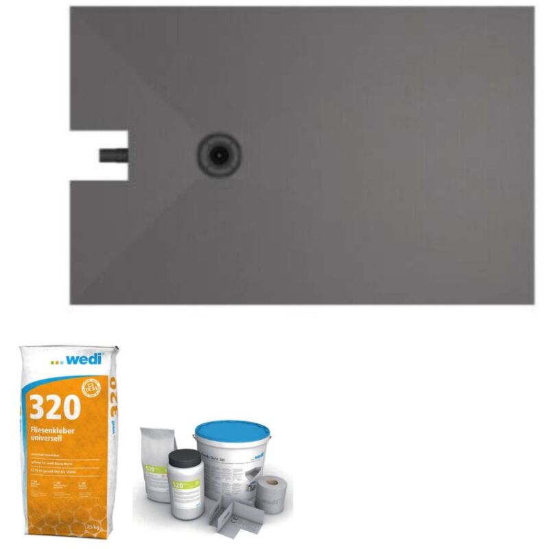 Receveur à carreler 160 x 100 cm Wedi Fundo Plano, bonde intégrée + colle 320 + kit d'étanchéité