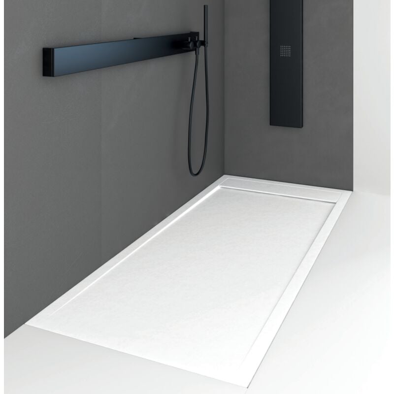 Receveur de douche 90 x 140 cm extra plat quore en résine surface ardoisée blanc