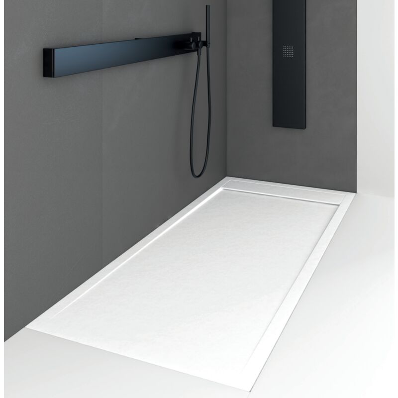Receveur de douche 80 x 120 cm extra plat quore en résine surface ardoisée blanc