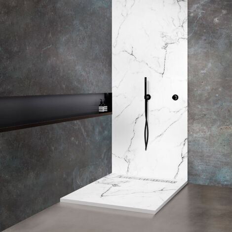 Receveur de douche 100x100 cm en résine effet marbre blanc avec caniveau