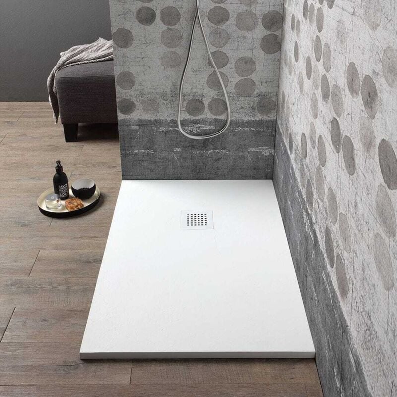 Receveur De Douche 100X80 Blanc Effet Pierre Muse