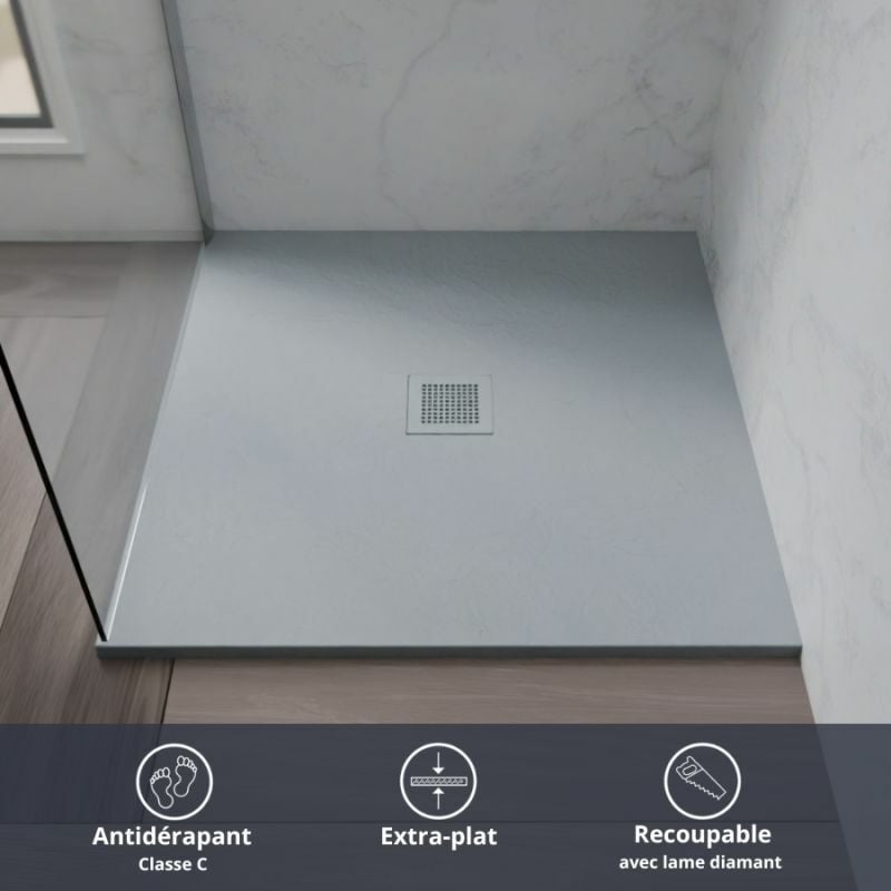 Cuisibane - Receveur de douche 90x90 cm extra plat - diamant- Gris ciment