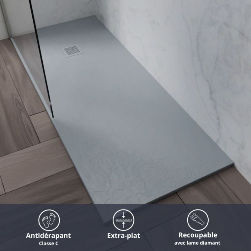 Cuisibane - Receveur de douche 170x70 cm extra plat - diamant- Gris ciment