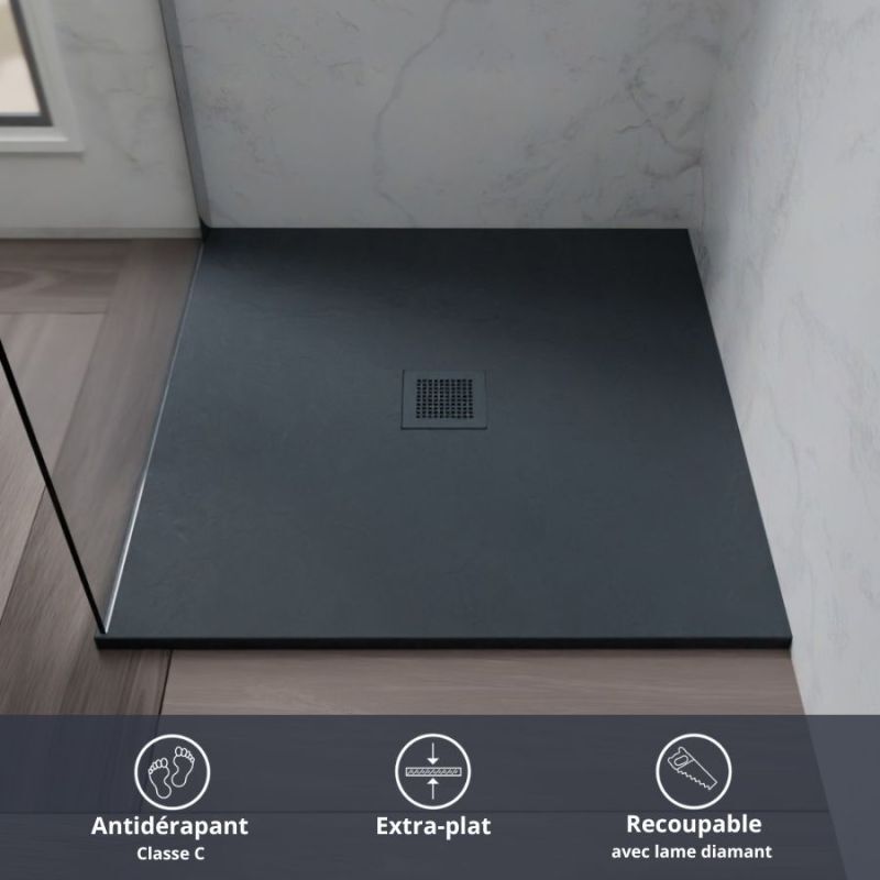 Cuisibane - Receveur de douche 90x90 cm extra plat - diamant- Gris anthracite