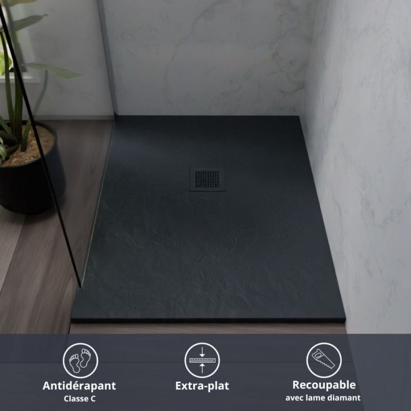 Cuisibane - Receveur de douche 100x80 cm extra plat - diamant- Gris anthracite