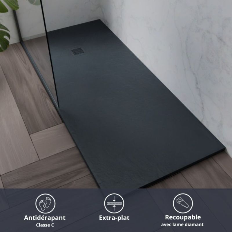Receveur de douche 180x80 cm extra plat - DIAMANT- Gris anthracite