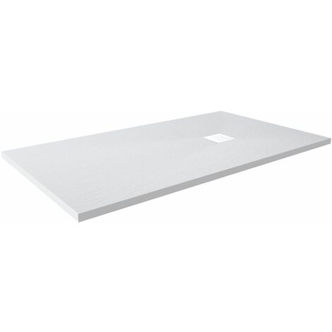 RECEVEUR DE DOUCHE 160x80 RÉSINE BLANCHE. FINITION ANTIDÉRAPANTE TEXTURE ARDOISE. ROBINET DE VIDANGE ET GRILLE MÉTALLIQUE INCLUS.
