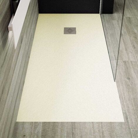 Receveur de douche 70 x 80 cm extra plat PURE en résine surface ardoisée beige Grille inox
