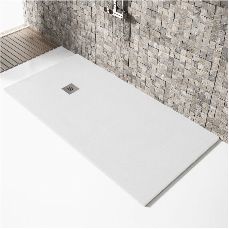Receveur de douche 100x140cm extra plat madison en résine surface ardoisée blanc