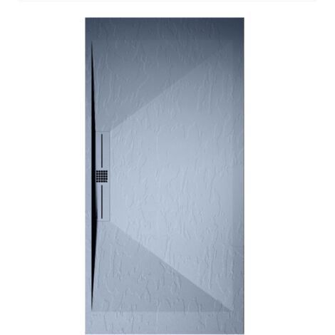 Receveur de douche 70x130 cm extra plat EDIS en résine surface ardoisée gris cendre Grille gris cendre