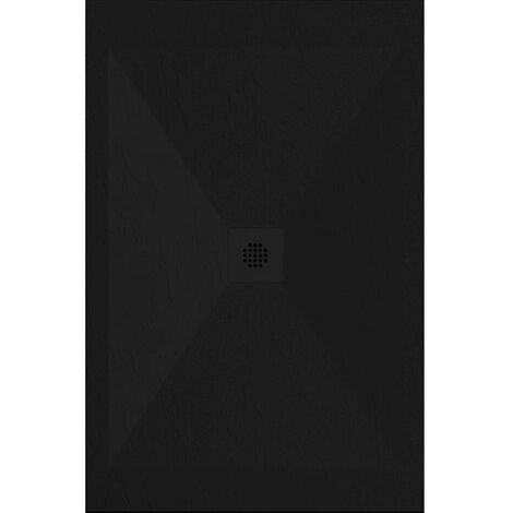 Receveur de douche 70x140 cm extra plat DEXA en résine surface ardoisée noir Grille noire
