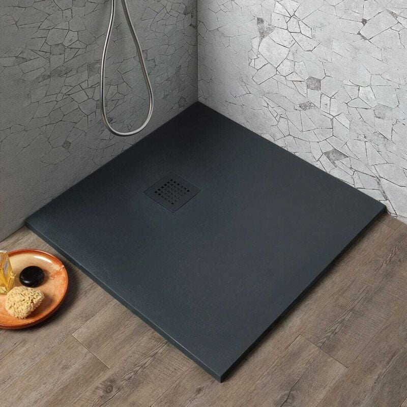 Kiamami Valentina - Receveur De Douche 70X70 En Résine Gris Anthracite Effet Pierre Muse
