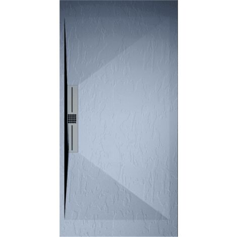 Receveur de douche 70x90 cm extra plat EDIS en résine surface ardoisée gris cendre Grille inox