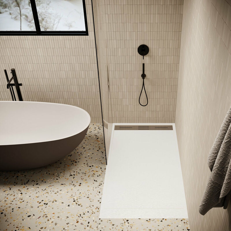 Stano. - Receveur de douche 80 x 180 cm extra plat lucia en SoliCast® surface ardoisée blanc