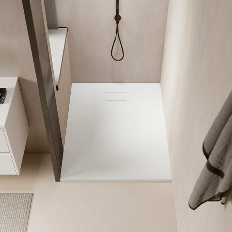 Receveur de douche 80 x 150 cm extra plat PIATTO en SoliCast® surface ardoisée blanc