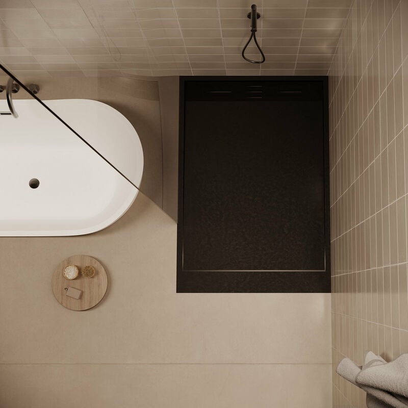 Receveur de douche 90 x 150 cm extra plat salvi en SoliCast® surface ardoisée noir