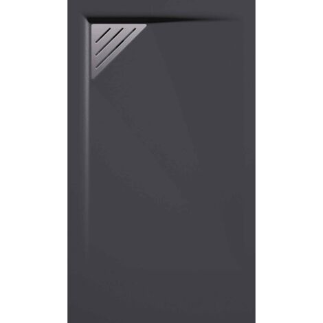 Receveur de douche 80x110 cm extra plat TRINITY anthracite en résine minérale grille à Gauche