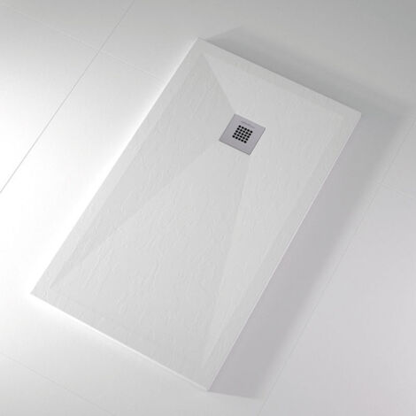 Receveur de douche 80x120 cm extra plat ONDA en résine surface ardoisée blanc Grille inox