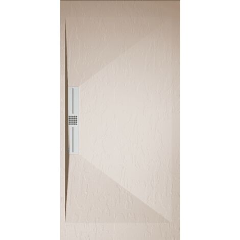 Receveur de douche 80x200 cm extra plat EDIS en résine surface ardoisée beige Grille inox