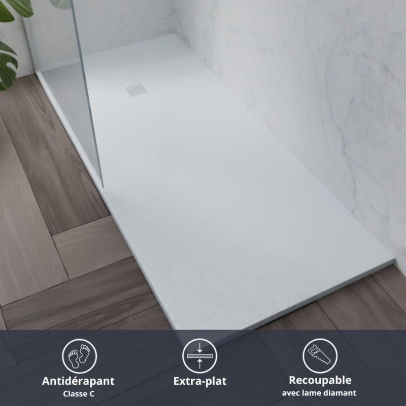 Receveur de douche 180x80 cm extra plat Diamant Blanc