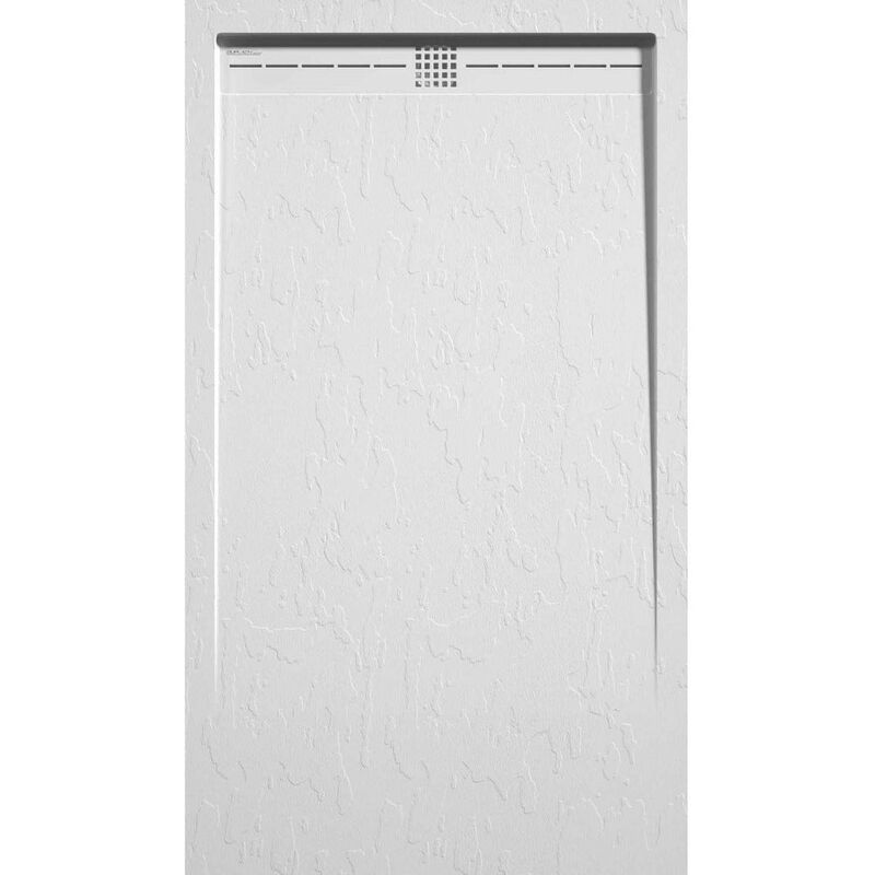 Stano. - Receveur de douche 90x140 cm extra plat arco en résine surface ardoisée blanc Grille blanche