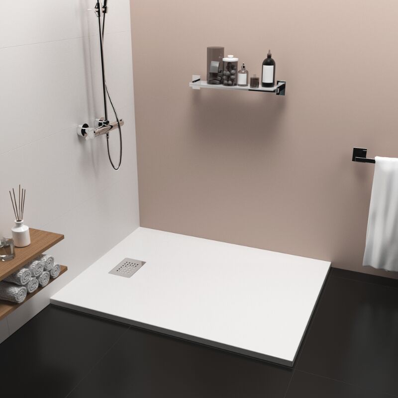 Receveur de douche 120x90x4 blanc antidérapant PN24 avec grille en inox poli et bonde extra-plate Aquasani Base