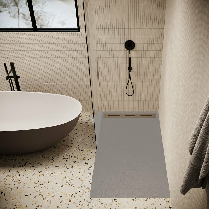 Receveur de douche 90 x 160 cm extra plat lucia en SoliCast® surface ardoisée gris