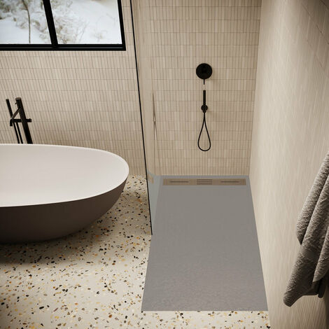 Receveur de douche 90 x 170 cm extra plat LUCIA en SoliCast® surface ardoisée gris