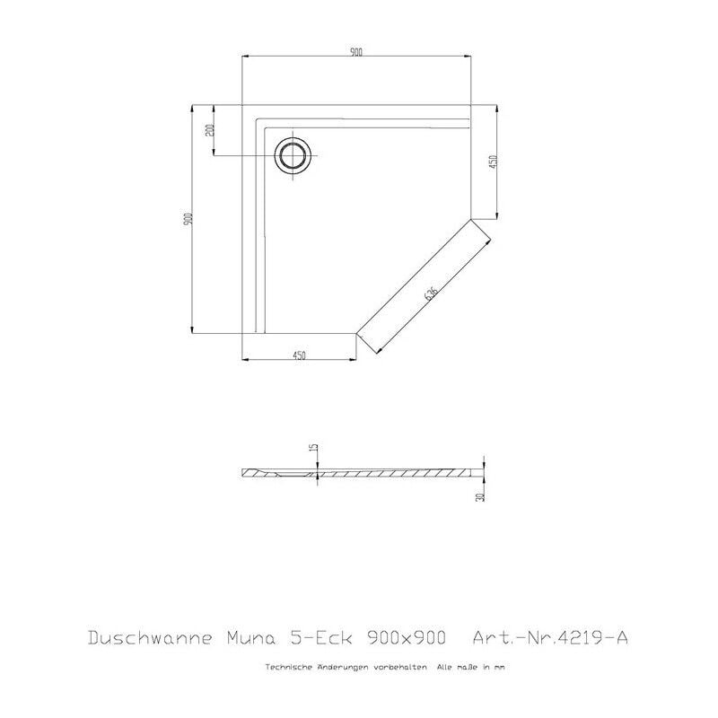 Receveur de douche pentagonal muna ultra-plat 900 x 900 x 30 mm blanc Hoesch