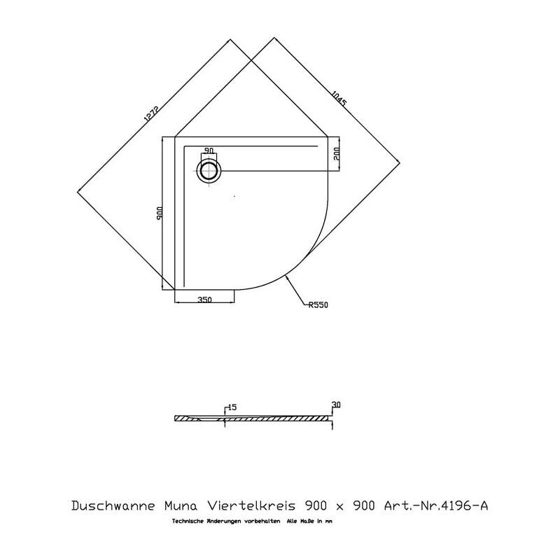 Hoesch - Receveur de douche quart de cercle muna 800 x 800 x 30 mm blanc