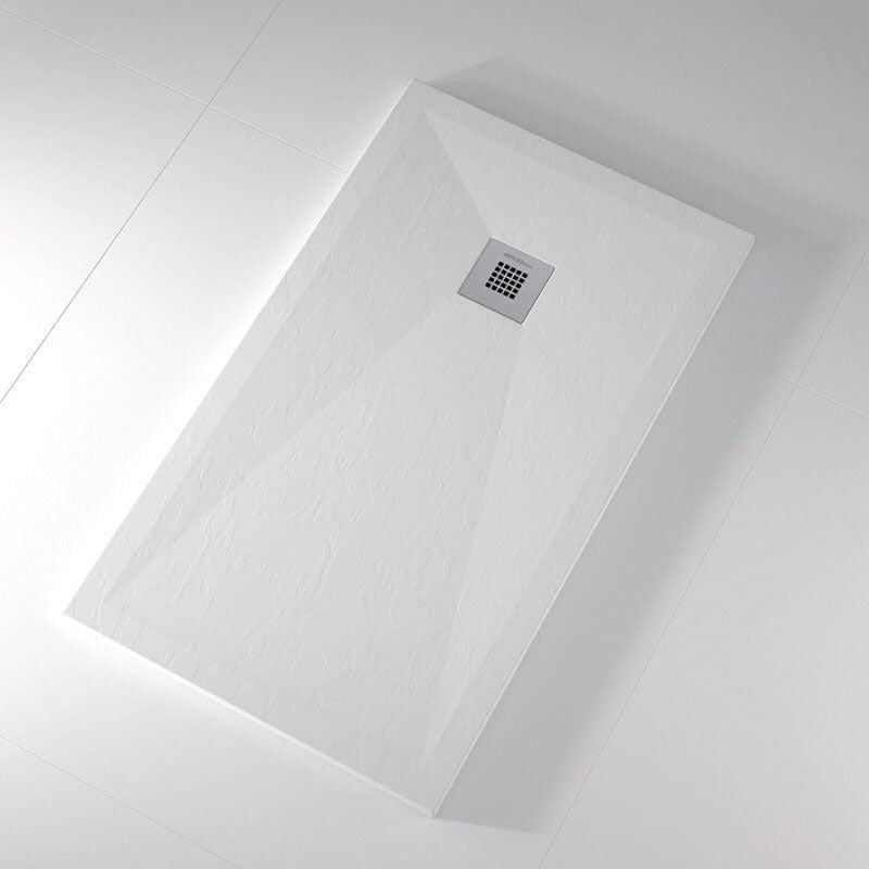 Receveur de douche 70x70 cm extra plat onda en résine surface ardoisée blanc Grille inox
