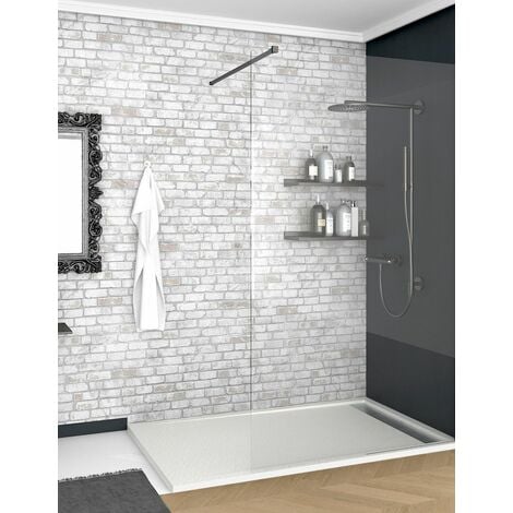 Receveur de douche À CADRE LATÉRAL - Résine et charges minérales - Texture Ardoise - Antidérapante C3 - Fourni avec grille et siphon - Blanc