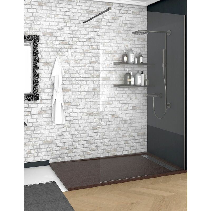 Ducha - Receveur de douche à cadre latéral deluxe - Résine et charges minérales - Texture Ardoise - Antidérapante C3 - Fourni avec grille et siphon