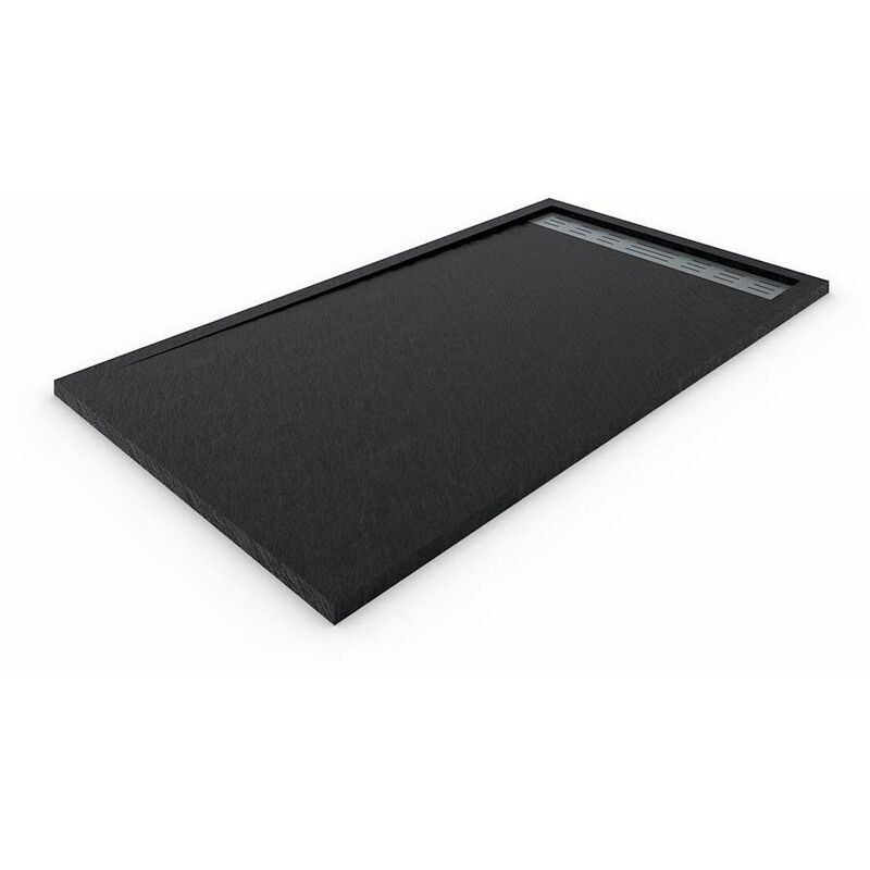 Ducha - Receveur de douche à cadre latéral deluxe - Résine et charges minérales - Texture Ardoise - Antidérapante C3 - Fourni avec grille et siphon