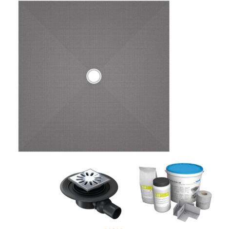 Receveur de douche à carreler 100 x 100 WEDI Fundo Primo carré écoulement centrée + bonde horizontale + kit d'étancheité