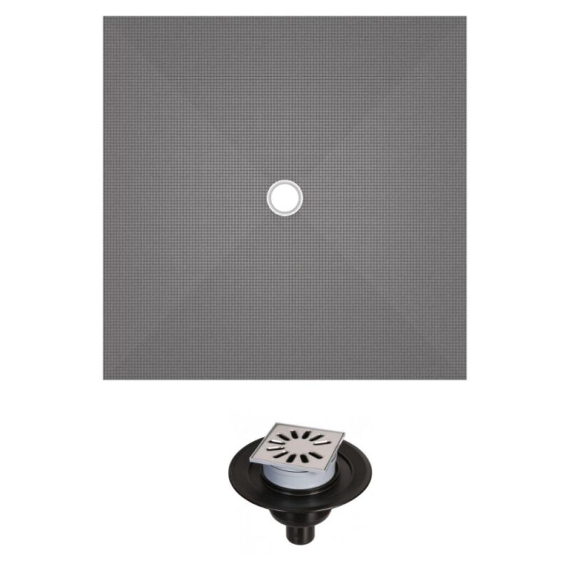 Wedi - Receveur de douche à carreler 100 x 100 Fundo Primo carré écoulement centrée + bonde horizontale