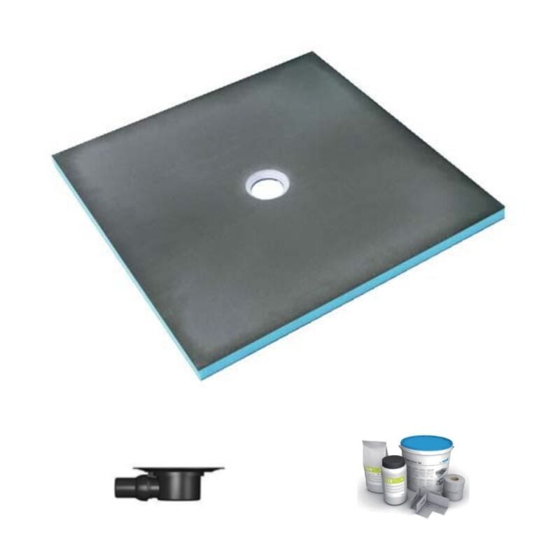 Wedi - Receveur de douche à carreler 150 x 150 Fundo Primo carré écoulement centrée + bonde horizontale + kit d'étanchéité