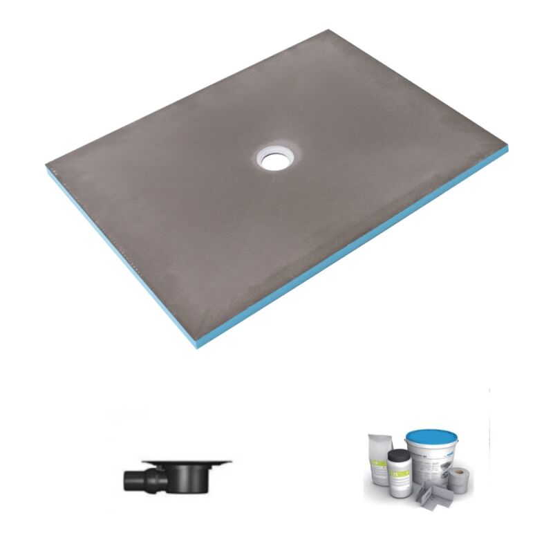 Wedi - Receveur de douche à carreler 90 x 75 Fundo Primo rectangle écoulement centré + bonde horizontale + kit d'étanchéité