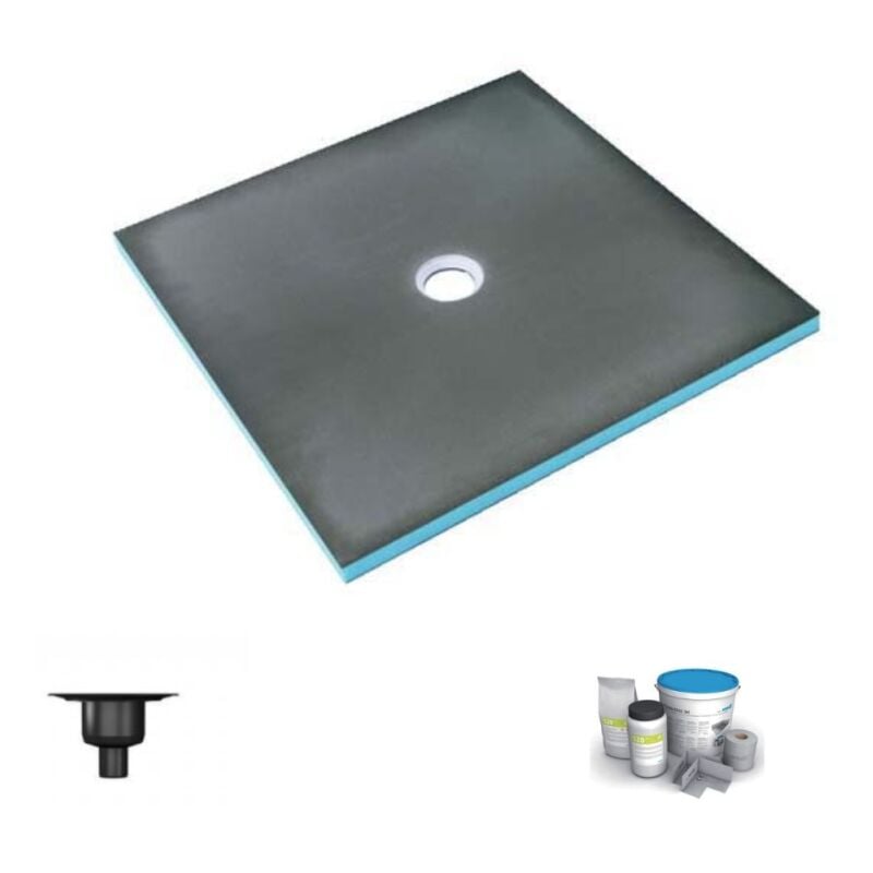 Wedi - Receveur de douche à carreler 120 x 120 Fundo Primo carré écoulement centrée + bonde verticale + kit d'étanchéité
