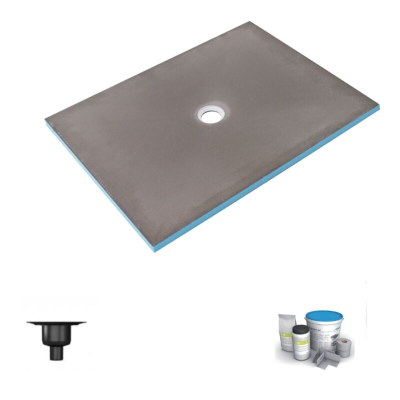 Wedi - Receveur de douche à carreler 140 x 100 Fundo Primo rectangle écoulement centré + bonde verticale + kit d'étanchéité