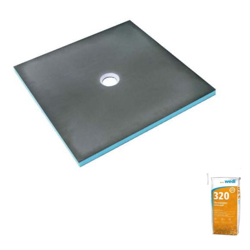 Wedi - Receveur de douche à carreler 120 x 120 Fundo Primo carré écoulement centrée + colle 320